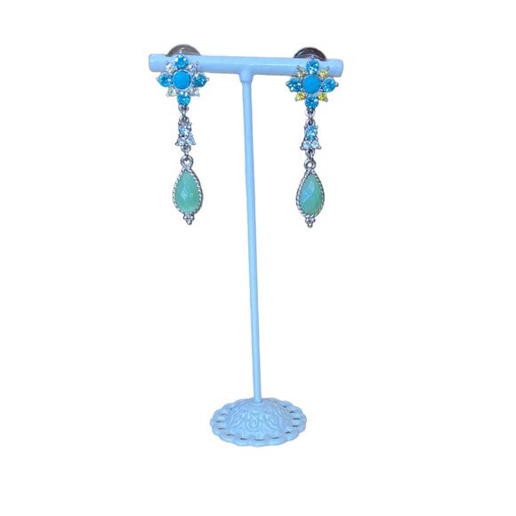 Star Drop Earrings Silver with Blue Green Beads - Picture 1 of 6